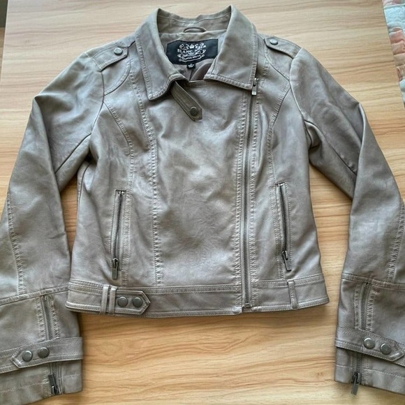 Blanc Noir Faux Leather Tan Brown Moto Jacket Asymmetric Front Zip Small - Picture 8 of 12